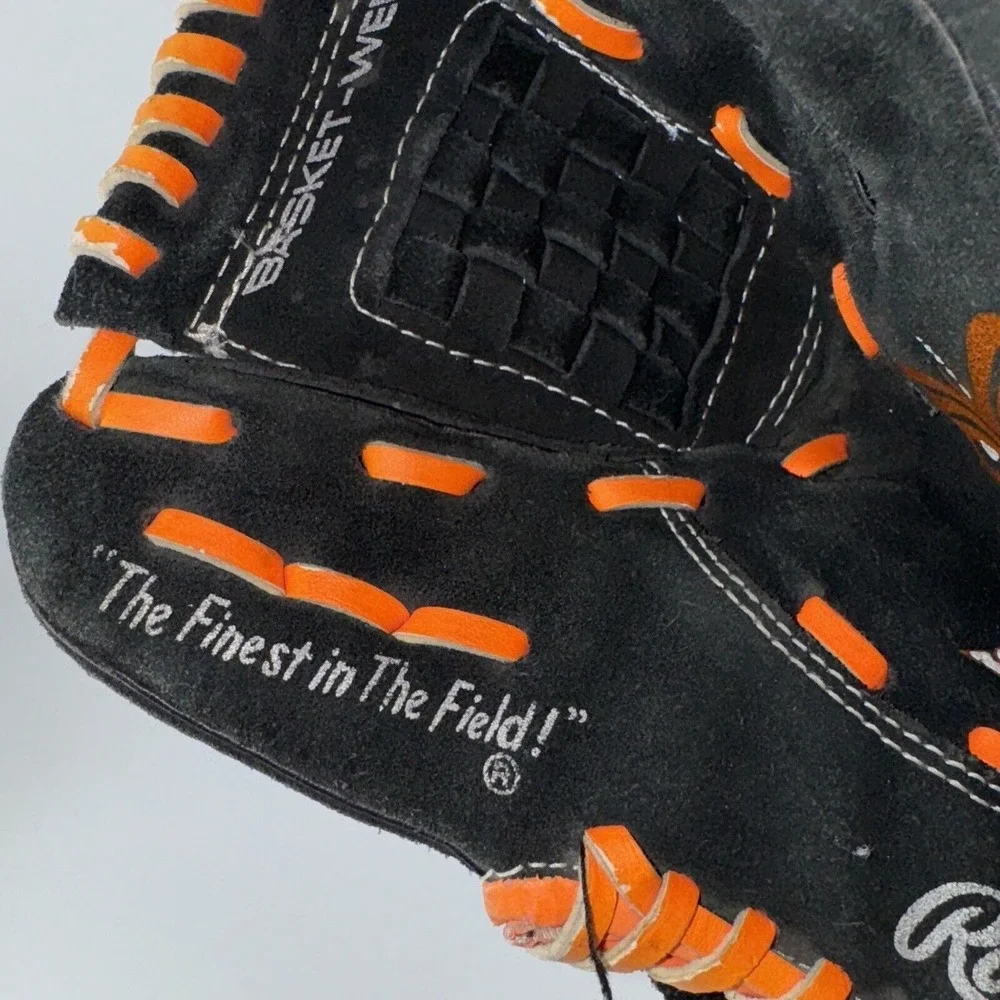 Baseball Glove Rawlings 9.5 Inch Youth S950NO RHT Black Leather Bright Orange